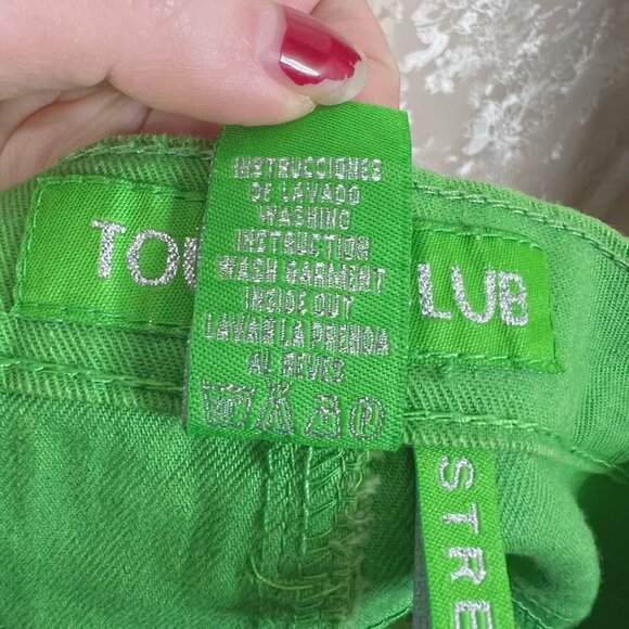 y2k Vintage Green Denim Mini Skirt Rhineston Buttons Women's Size 15 - Picture 5 of 6